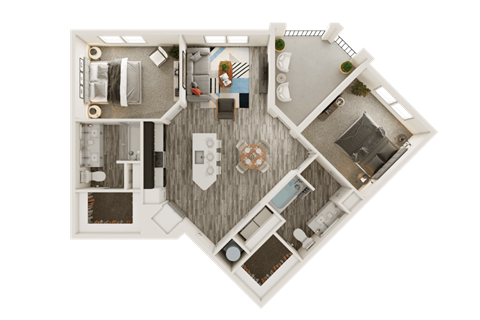 Floor plan for 2 beds, 2 baths, 1112 sqft